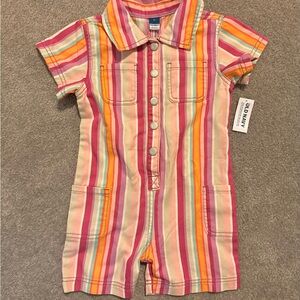 Old Navy Pink Orange Yellow Blue Striped Short-Sleeve Romper